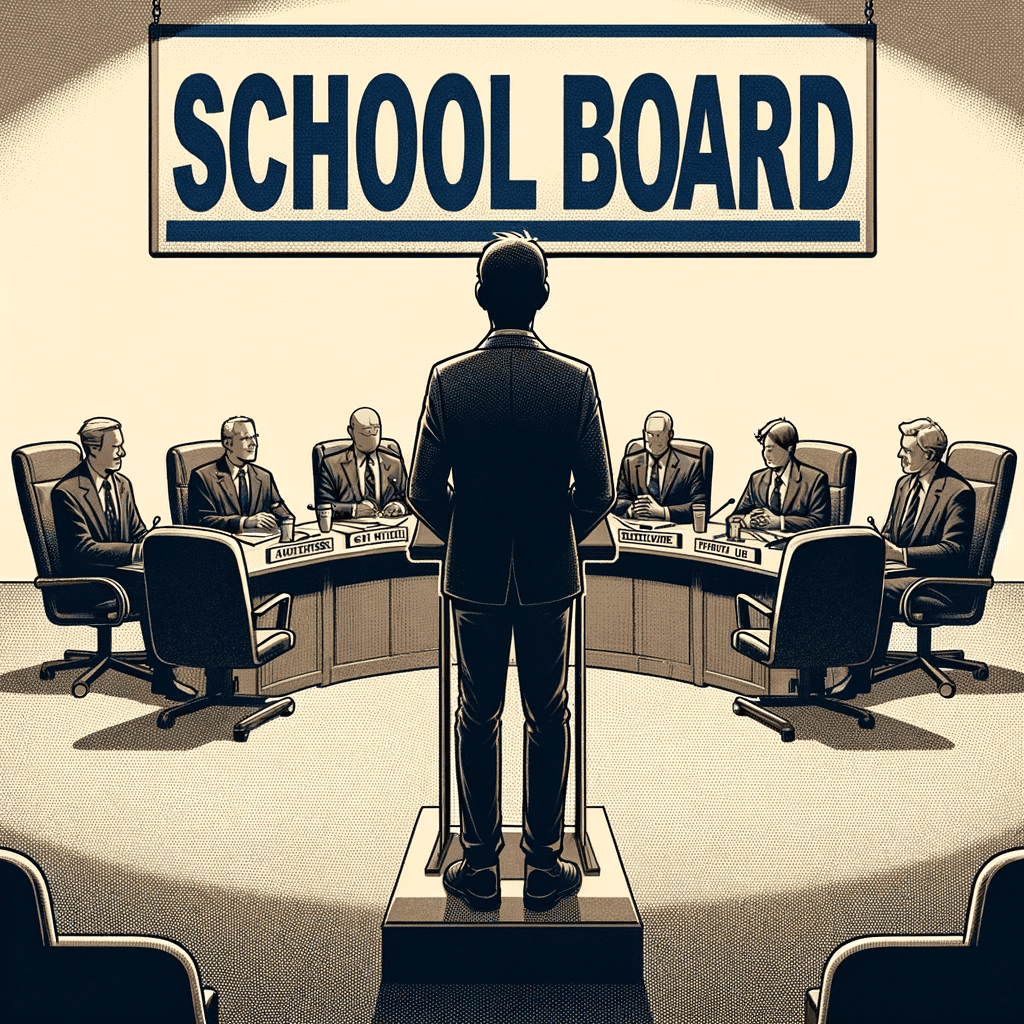 School board image with so many people sitting over it